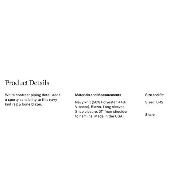 Rag & Bone Sandrine Navy Blue Knit White Piped Sporty Slim Blazer 8 $550 - Picture 4 of 10